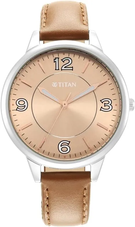 Titan Women's Watch Analog Beige Dial With Brown Leather Strap, 2617SL05