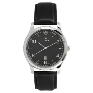 Titan Workwear Men's Watch Analog Black Dial With Black Leather Strap, 1770SL02