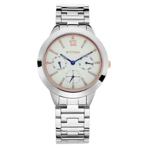 Titan Workwear Women's Watch Analog White Dial With Stainless Steel Band, 2588KM01