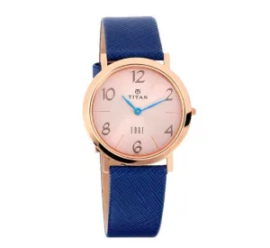 Titan X Naelofar Unisex Edge Watch Analog Pink Dial With Blue Leather Strap, 679WL06