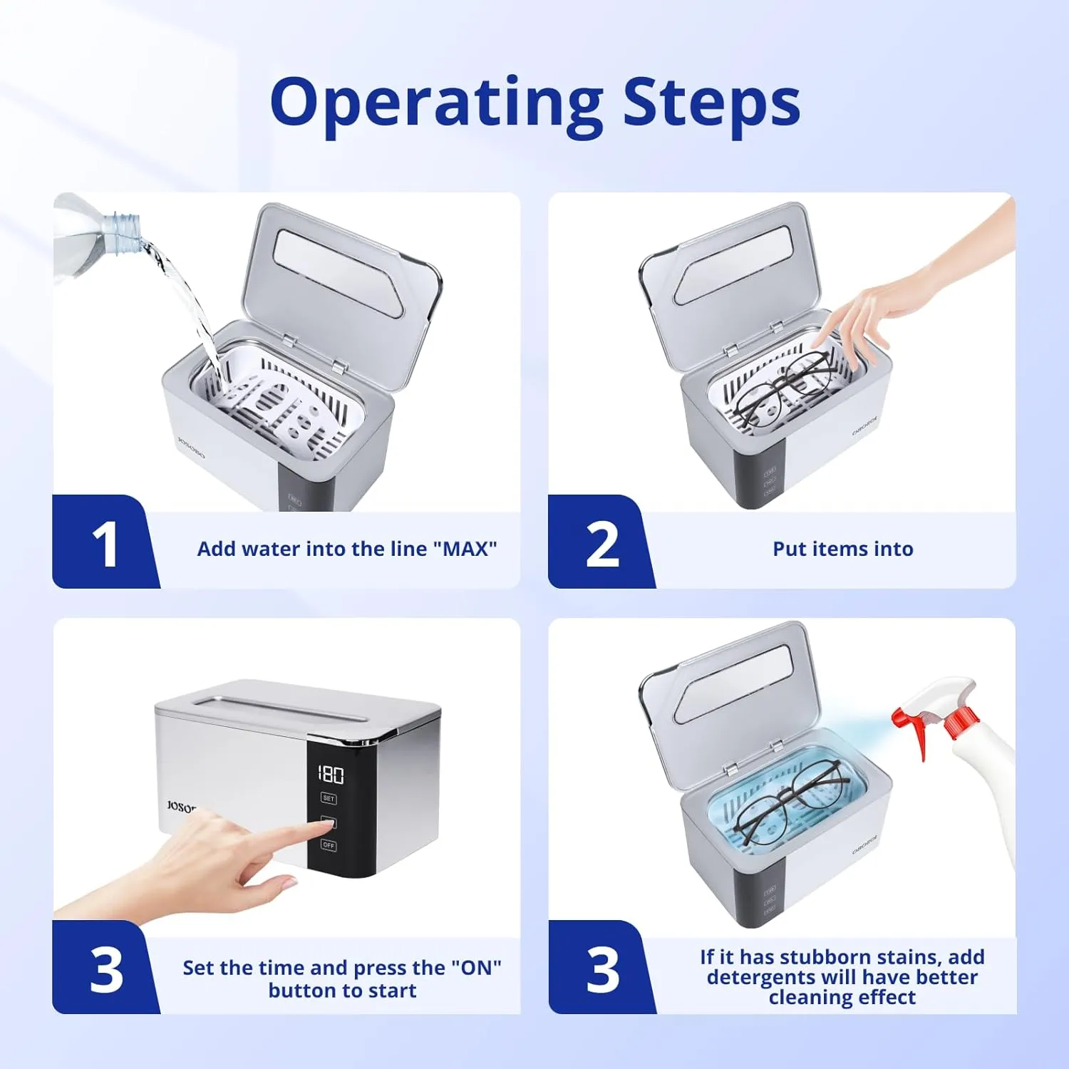 Ultrasonic Jewelry Cleaner, Ultrasonic Cleaner Machine with Digital Timer and 304 Stainless Steel Tank