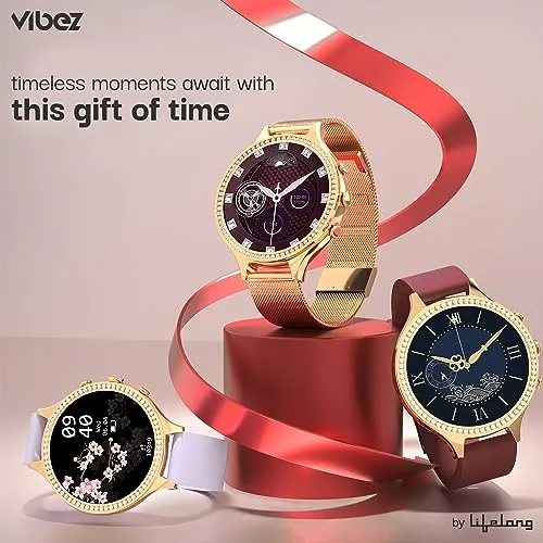 Vibez by Lifelong Jewel Premium Luxury Smartwatch for Women with 1.32 inch HD Display, 3 Additional Straps, Bluetooth Calling, Voice Assitance, Health Tracker, Multiple Watch Faces