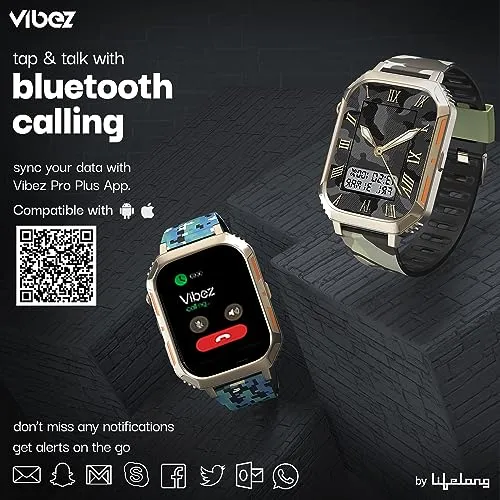 Vibez by Lifelong |New Launch| Trooper Smart Watch for Men | 2.02” Always On Display AMOLED, 550 NITS, 60Hz Refresh Rate, Two Straps, BT Calling, Multiple Sports Mode, Rugged Smartwatch (VBSW2124)