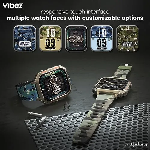 Vibez by Lifelong |New Launch| Trooper Smart Watch for Men | 2.02” Always On Display AMOLED, 550 NITS, 60Hz Refresh Rate, Two Straps, BT Calling, Multiple Sports Mode, Rugged Smartwatch (VBSW2124)