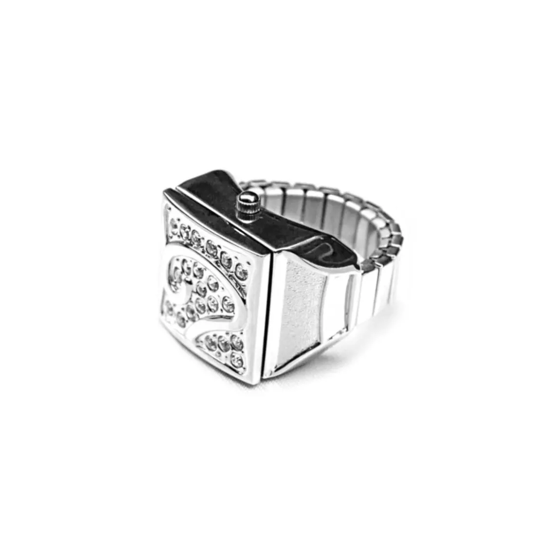 White Pave Cube Ring Watch