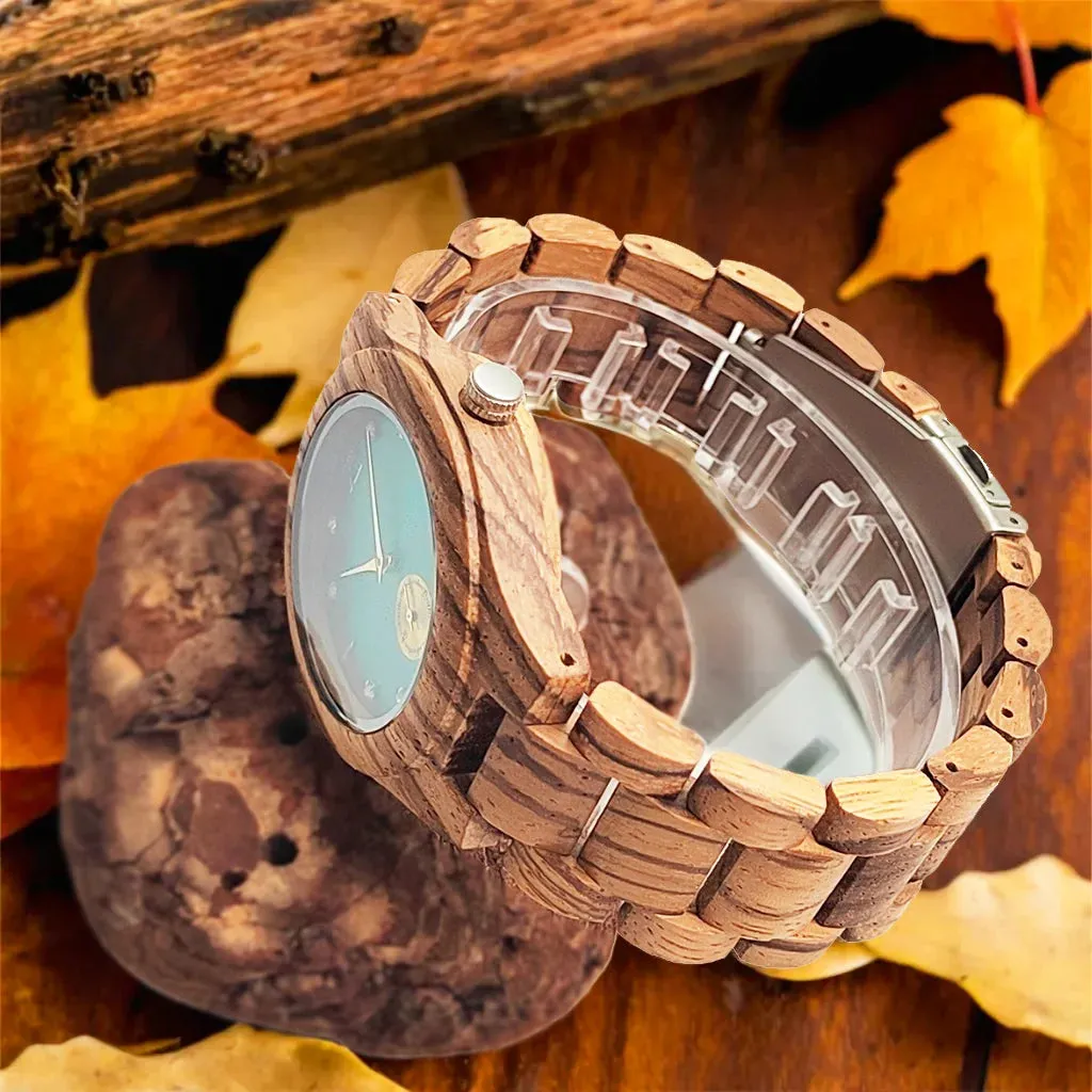 Women's Quartz Wrist Watch Wood Fashion Simulated Diamond Dial Wood Bracelet Viking Watch