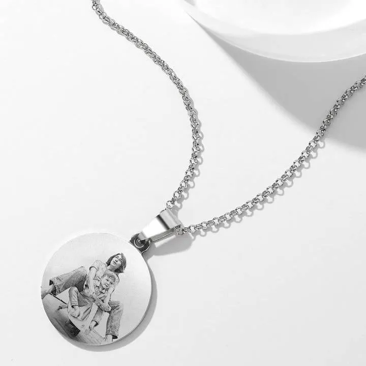 Women's Round Photo Necklace Stainless Steel