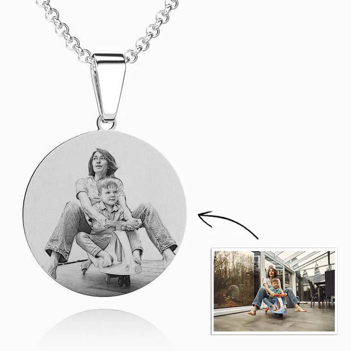 Women's Round Photo Necklace Stainless Steel