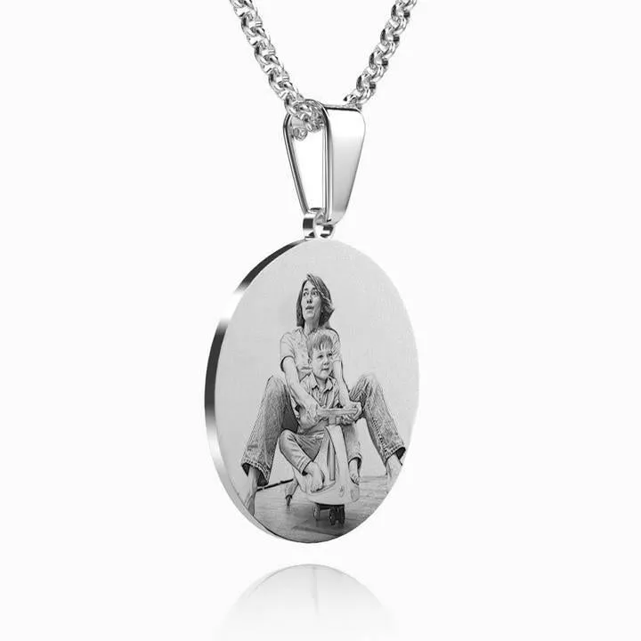 Women's Round Photo Necklace Stainless Steel